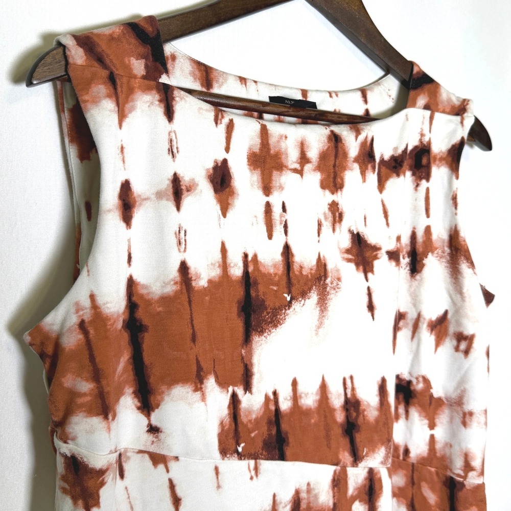 Alfani Womens Rust Brown White Tie Dye Sleeveless Boat Neck Top Size Medium